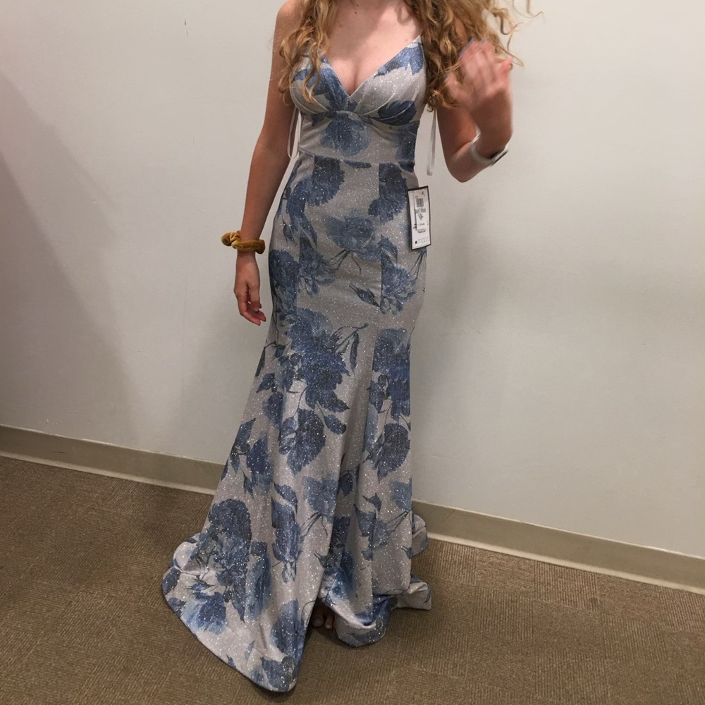 Blue and silver Macy’s prom dress